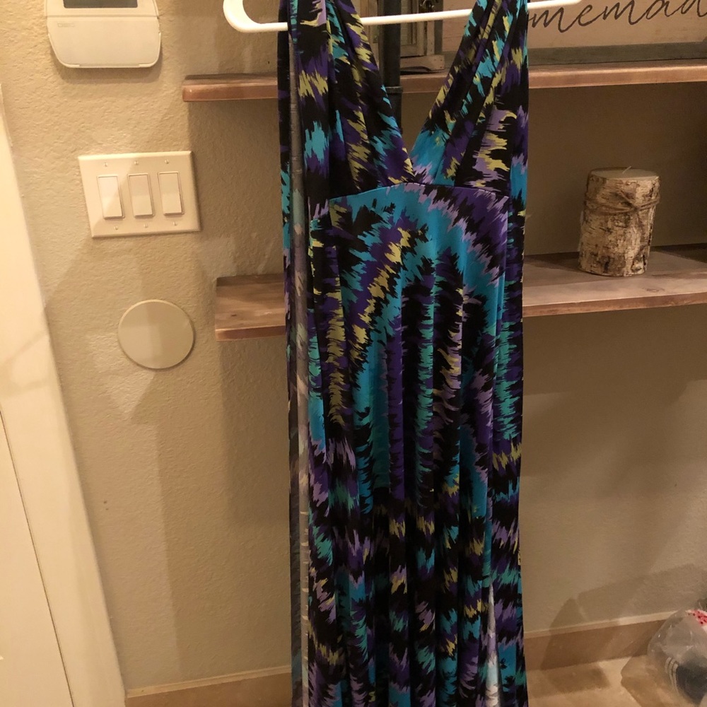 Long printed dress.
